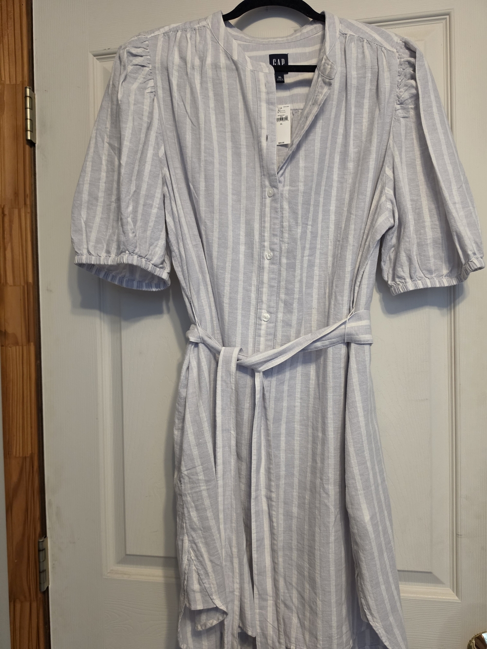 GAP Women's Light Blue & White Striped Button-Front Shirt Dress